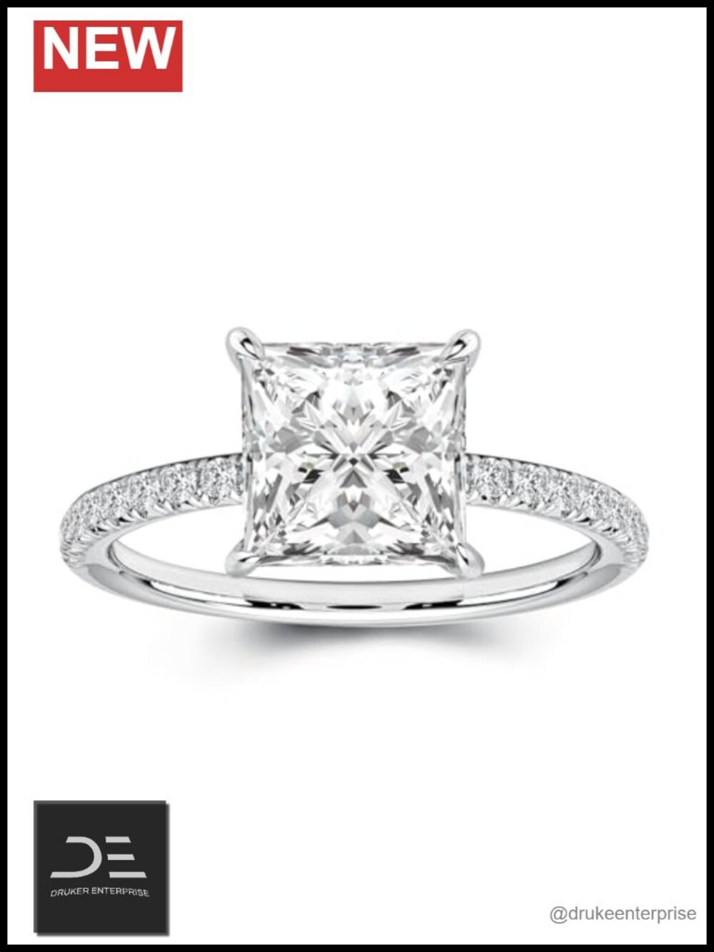 VVS1 Princess Cut Moissanite Engagement Ring S925 Silver 5ct